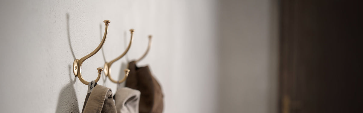 Antique brass hooks & shelf brackets