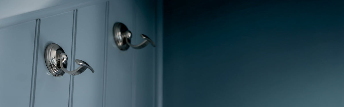 Polished nickel hooks & shelf brackets